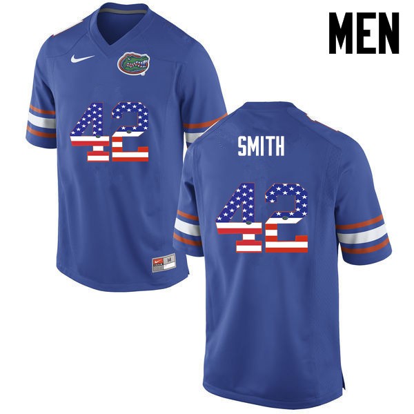 Florida Gators Men #42 Jordan Smith College Football USA Flag Fashion Blue
